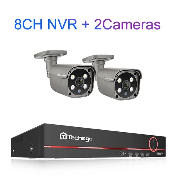 Overvågningskamera system, 8CH NVR, 4K opløsning,8CH 5MP 2 Kameraer