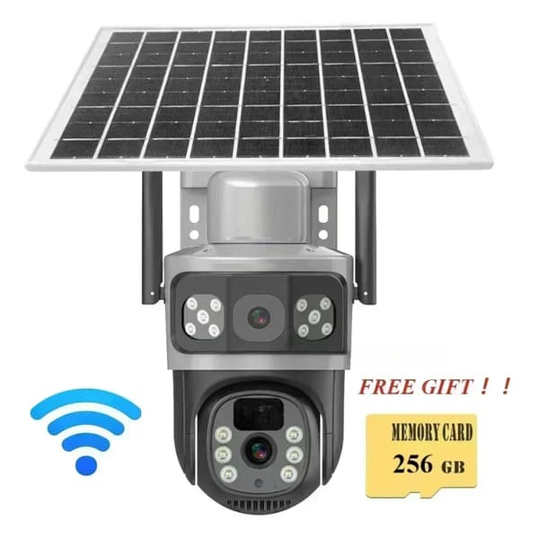 Udendørs solardrevet sikkerhedskamera, 360° synsvinkel, 4K billedopløsning, 256GB lagerplads,WiFi kamera 256GB-B