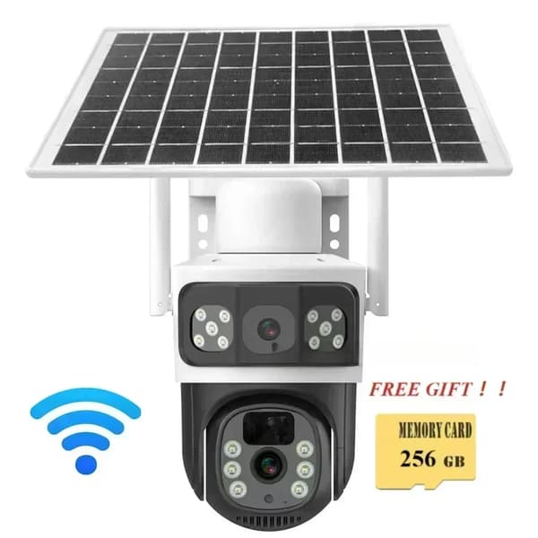 Utomhus solcells säkerhetskamera, 360° synvinkel, 4K bildupplösning, 256GB lagring,WiFi-kamera 256GB-W