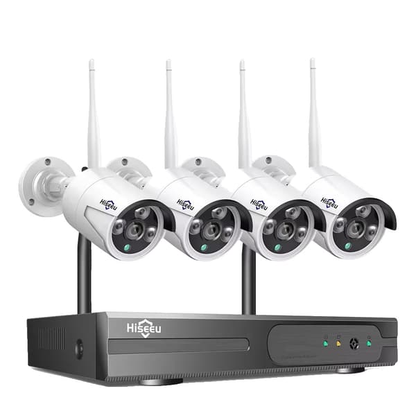 Hiseeu Trådløst CCTV Overvågningssystem, 10CH NVR, 4 Kameraer, AI Menneske Detektion,16CH 4PCS 3MPCamera, Ingen