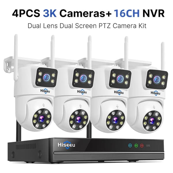 Hiseeu Overvågningssystem, 16CH NVR, 6MP Dual Linse Kameraer,16CH NVR 4 kameraer, Ingen