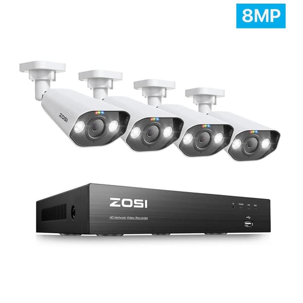 ZOSI PoE CCTV Kamera System, 8MP Opløsning, To-Vejs Lydsupport,Ingen, 4 stk 8MP kameraer