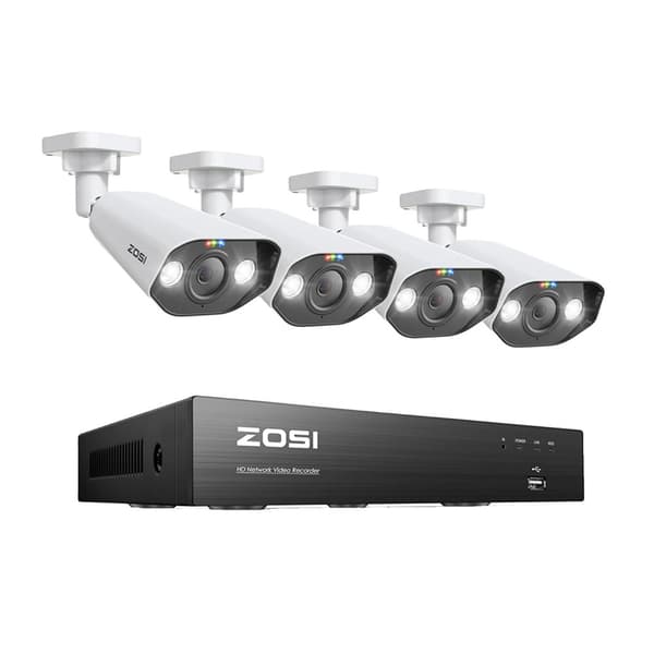 ZOSI PoE CCTV Kamera System, 8MP Opløsning, To-Vejs Lydsupport,Ingen, 4 stk 8MP kameraer