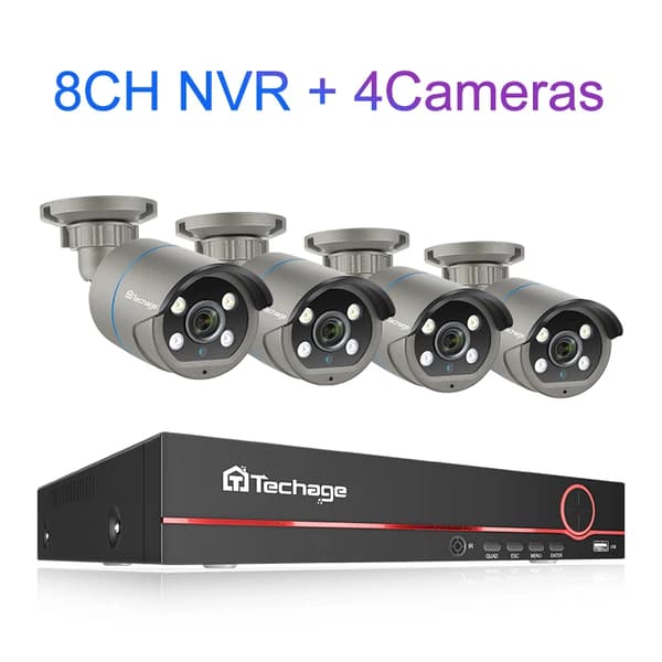 Kanal NVR, Stöder upp till 14TB HDD, Flera kamerakonfigurationer, Fjärråtkomst,Inbyggd 1TB HDD, 8CH 4PCS 4MP KAMERA