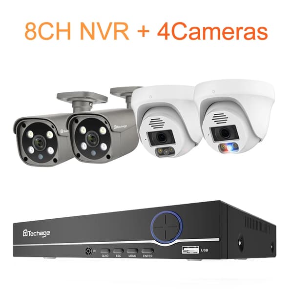 POE övervakningssystem, 8CH NVR, 5MP videokvalitet,Ingen, 8CH NVR och 4 Kamera
