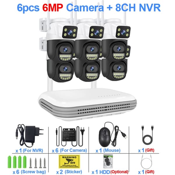 Trådlöst säkerhetskamerasystem, 6MP dubbellins, tvåvägsljud,500g, 8CH NVR och 6 CamB