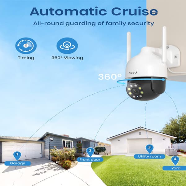 AOSU 3MP WiFi Säkerhetsdomekamera, 360° Täckning, Färg Nattseende, Tvåvägsljud
