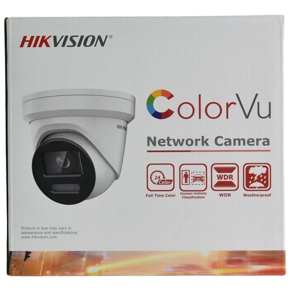 Hikvision ColorVu 8MP Netværkskamera, 24/7 Farvebilleder, IP67 Vejrbestandig,2,8 mm, Original 8MP Hvid