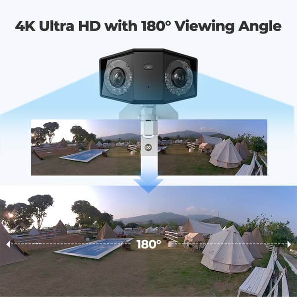 4K Sikkerhedskamera, 180° Bredt Synsfelt, AI Detektion, To-Vejs Lyd