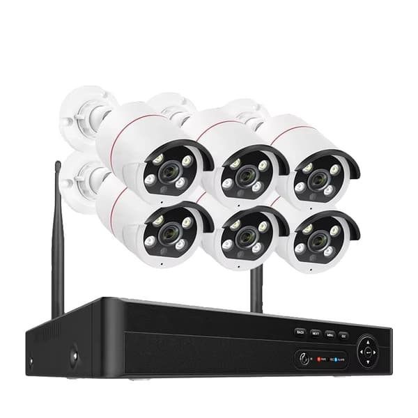 8CH NVR Sikkerhedssystem, 5MP HD Opløsning, To-Vejs Lyd,8CH NVR og 6 kameraer, 3T Indbygget HDD