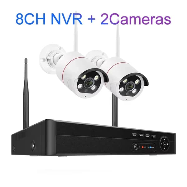 8CH NVR Sikkerhedssystem, 5MP HD Opløsning, To-Vejs Lyd,3T Indbygget HDD, 8CH NVR og 2 kameraer