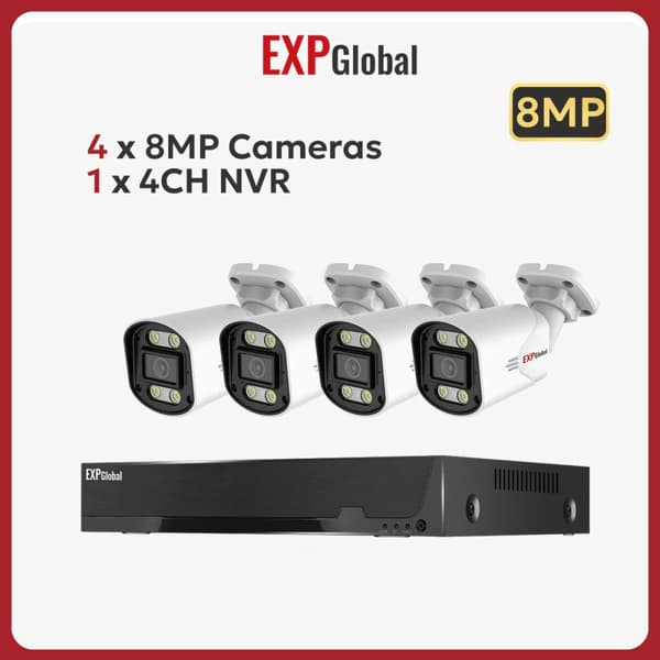 Sikkerhedskamerasystem, 8MP opløsning, 4 kameraer, IP66 vandtæt,1x4CH NVR 4x8MP kameraer, 1T