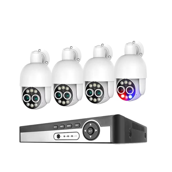 8CH Sikkerhedskamera System, Dobbelt Linse, AI Menneske Detektion,8CH NVR 4 stk. kameraer, Ingen indbygget HDD