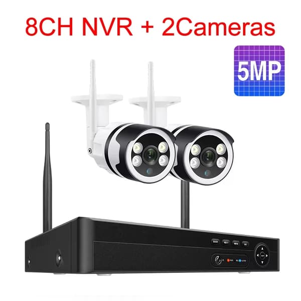 WiFi IP Kamera System, 8CH NVR, 5MP Opløsning, To Vejs Lyd,8CH og 2 stk 5MP kamera, 1T