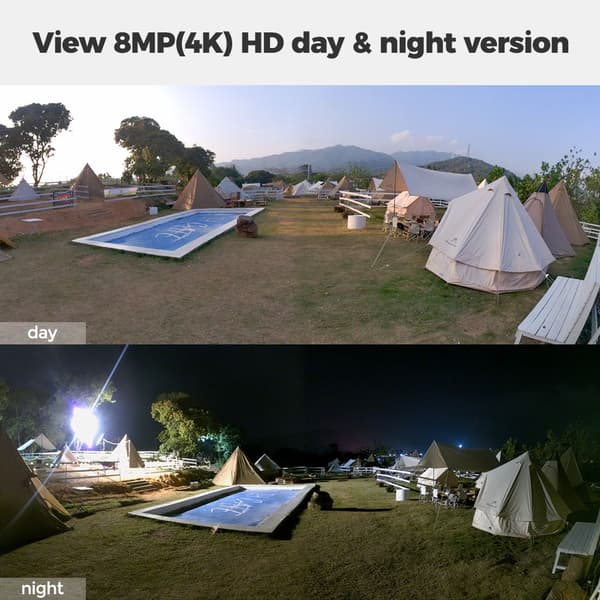 4K WiFi Sikkerhedskamera, 180° Bred Udsigt, AI Detektion, Indendørs/Udendørs Brug