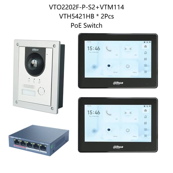 Video Intercom System, 2MP Farvekamera, 7-tommer Touchscreen, Kablet Forbindelse,1DB Flush 2 Skærm
