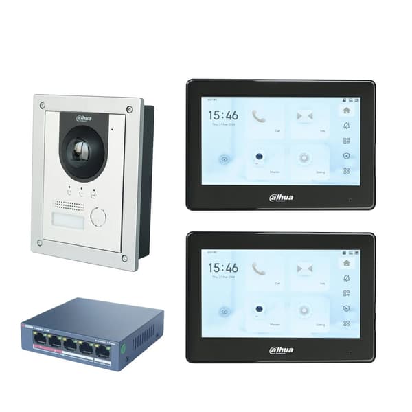 Video Intercom System, 2MP Farvekamera, 7-tommer Touchscreen, Kablet Forbindelse,1DB Flush 2 Skærm