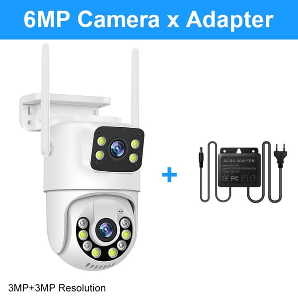 Smar 6MP PTZ WiFi Kamera, Dobbelt Linse Overvågning, Farve Nattesyn,6MP x adapter