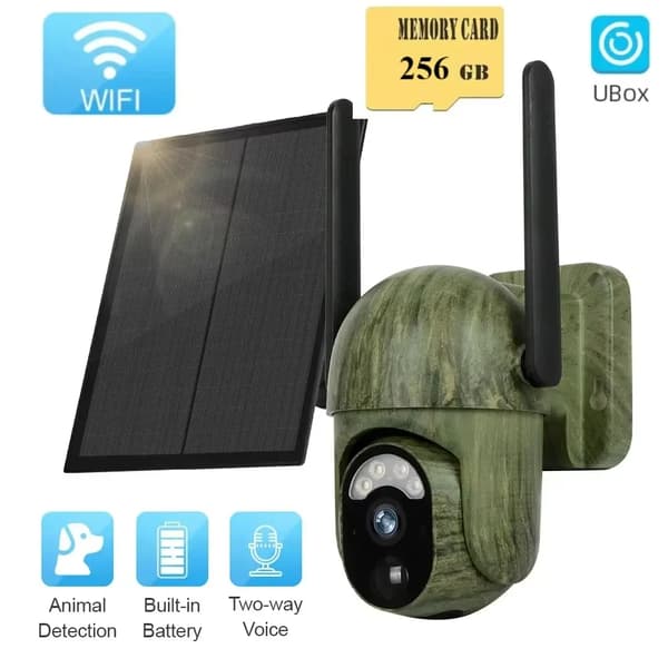Aurinkokäyttöinen turvakamera, 4MP resoluutio, kaksisuuntainen ääni,WIFI-kamera Lisää 256G