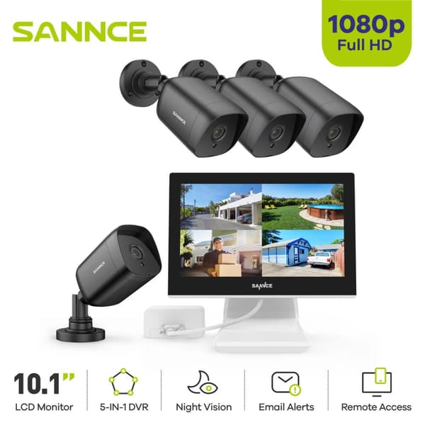 SANNCE CCTV -järjestelmä, 10,1" näyttö, 1080P resoluutio,4kpl Kamera