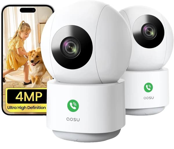 AOSU 4MP Trådløst Indendørs Kamera, 6X Zoom, To-Vejs Lyd,4mm, EU stik, 4MP 2stk