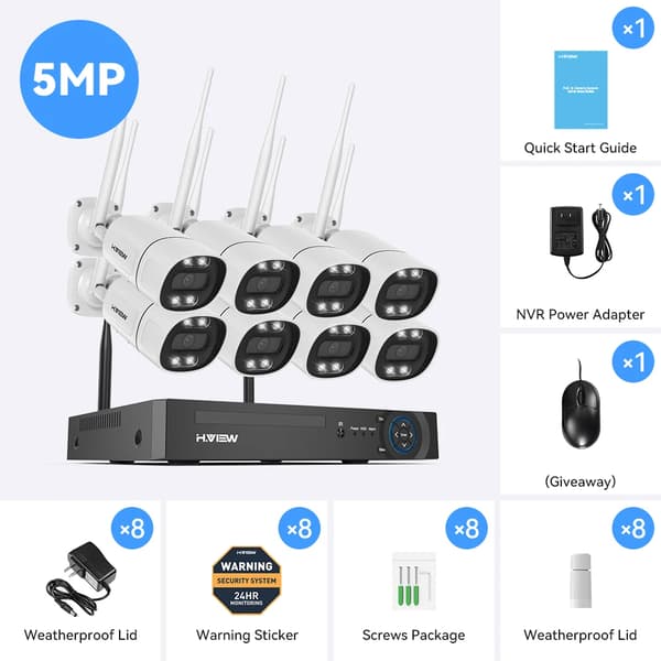 Trådlöst säkerhetskamerasystem, nattseende, tvåvägsljud,5MP 8PCS Kamera, Ingen