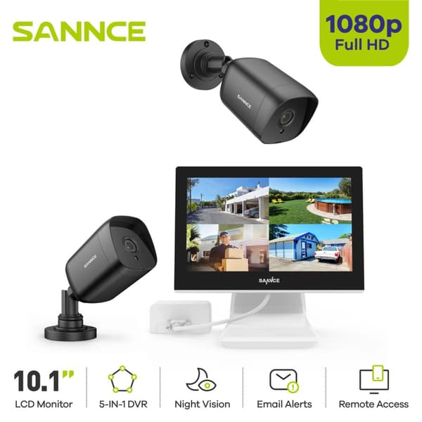 SANNCE CCTV -järjestelmä, 10,1" näyttö, 1080P resoluutio,2kpl Kamera