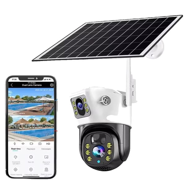 Dual Lens Trådløst IP Kamera, 2560*1296P Opløsning, PIR + Radar Detektion, Fuld Farve Nattesyn,4G Tilføj 128GB