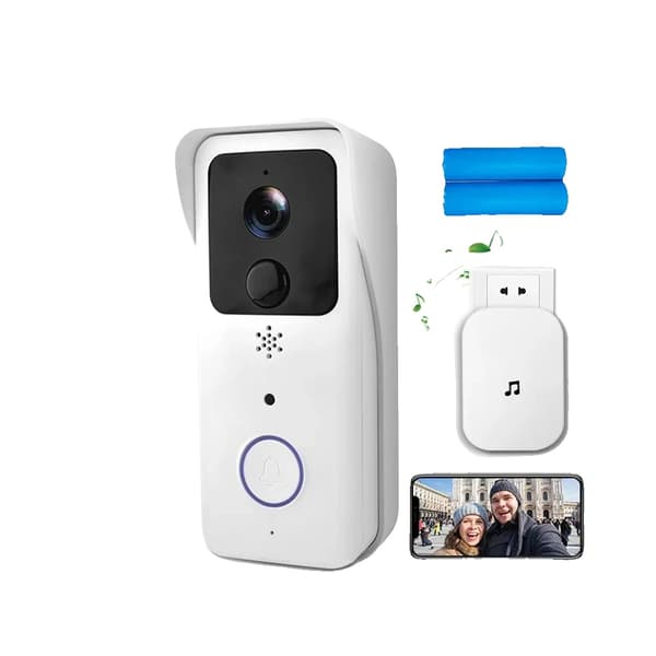 Video Dørklokke, 1080P HD Kamera, Nattesyn, Vandtæt,Hvid mulighed, EU stik