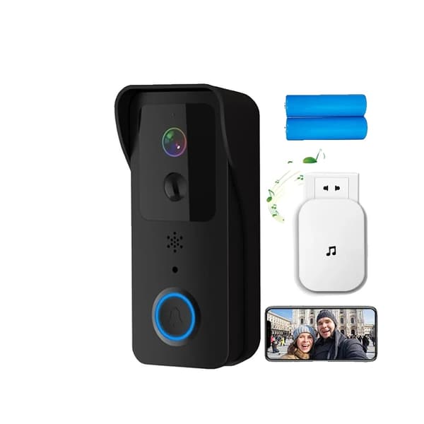 Video Dørklokke, 1080P HD Kamera, Nattesyn, Vandtæt,EU-stik, Sort mulighed