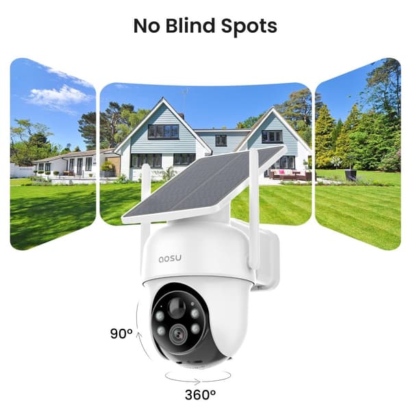 Trådløst overvågningskamera system, 360° dækning, 4MP opløsning, solcelledrevet