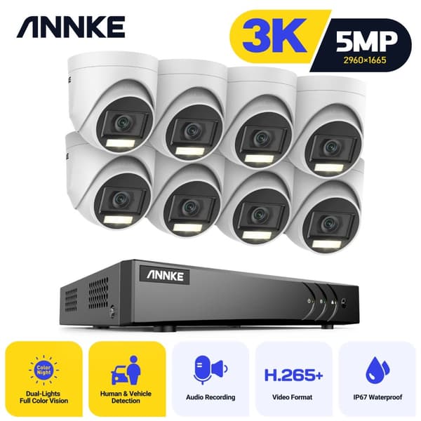 ANNKE Video Security System, 5MP:n korkean määritelmän, edistynyt liikkeentunnistus,1T, 8 kpl kameraa