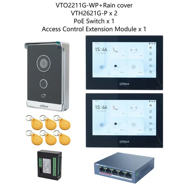 Dahua IP Video Intercom, Färg Touchskärm, Induktiv Kortåtkomst,1 DB 2 Svart Skärm