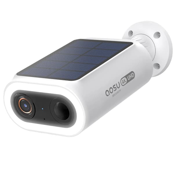 AOSU 4K UHD Solkamera, 5000mAh Batteri, Enkel Installation,Eu plugg, 4 mm, vit