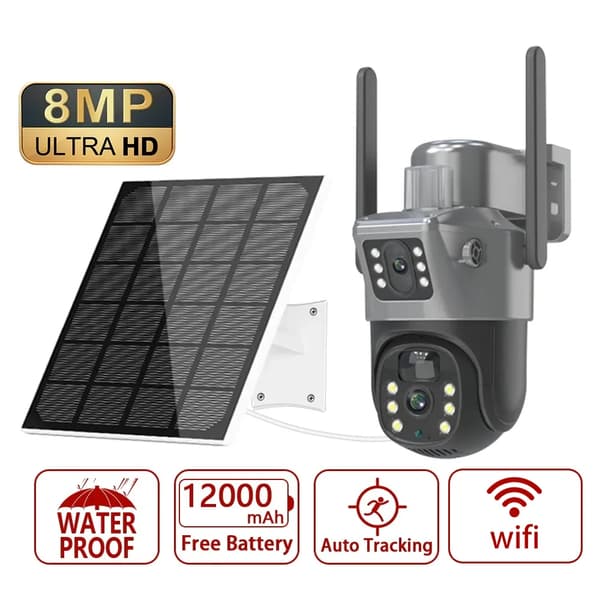 8MP Solar PTZ Kamera, Nattesyn op til 30m, 365 dages batterilevetid,Som vist