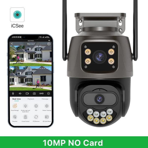 10MP Säkerhetskamera, AI Mänsklig Detektion, IP66 Vattentålig,10MP INGEN Kort, Eu plugg