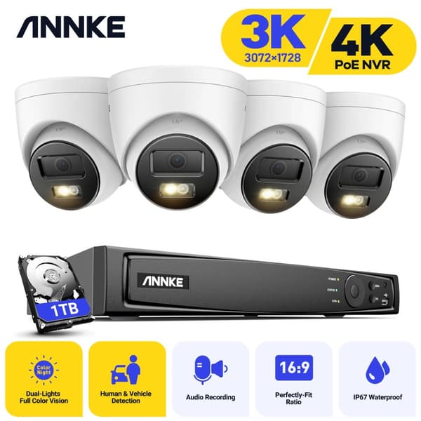 Videoövervakningssystem, 3K-upplösning, inbyggd mikrofon,4ST
