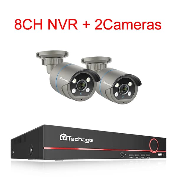 Övervakningssystem med CCTV, 4MP HD-upplösning, tvåvägsljud,8CH NVR 2 Kameror, 1T