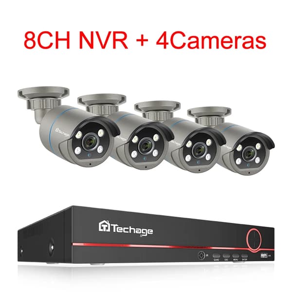 CCTV Sikkerhedssystem, 4MP HD Opløsning, To-vejs Lyd,8CH NVR 4 kameraer, 1T