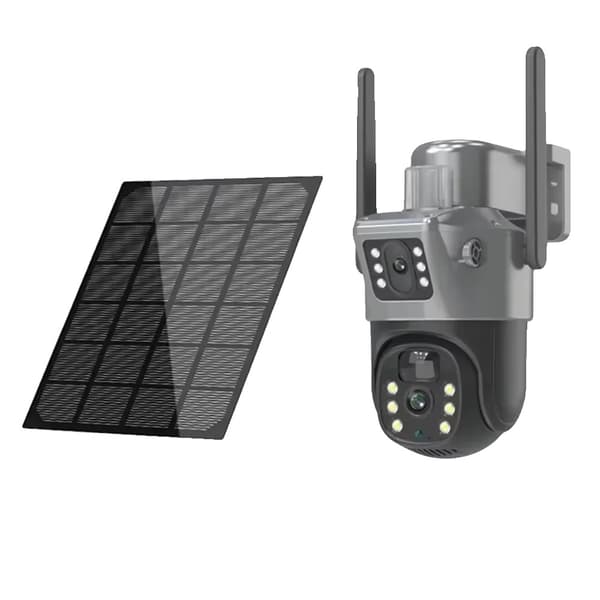 8MP Dual Lens Solarsikkerhedskamera, Vandtæt, 12000mAh Batteri,64G kort WIFI Tilføj, EU stik