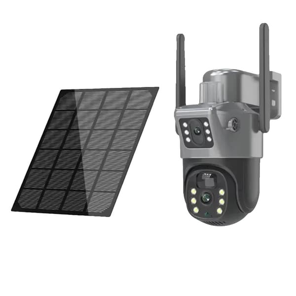 8MP Dual Lens Solarsikkerhedskamera, Vandtæt, 12000mAh Batteri,WIFI Tilføj 128G-kort, EU stik