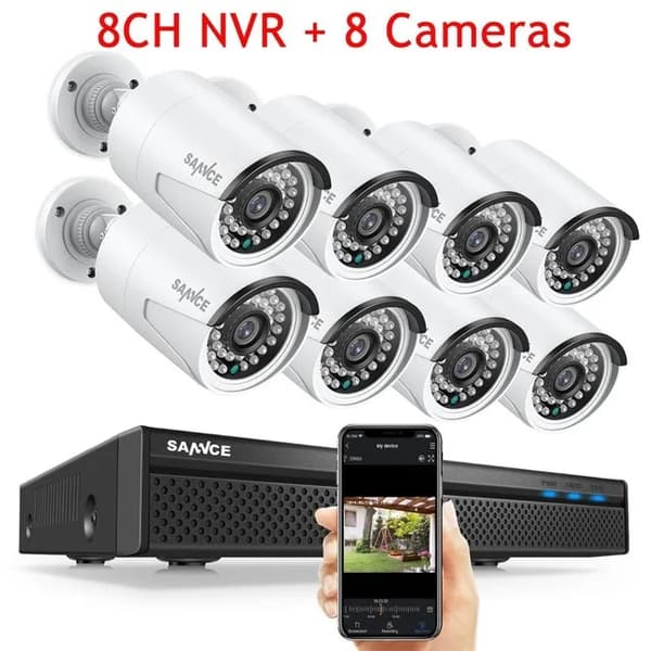 CCTV Sikkerhedssystem, 5MP NVR, Udendørs Vandtætte Kameraer,8stk kameraer, 2T