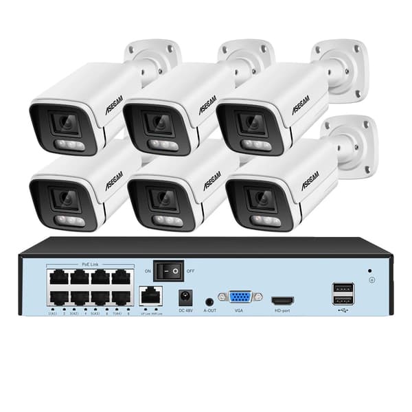 Sikkerhedskamera system, 4K opløsning, AI farve natvision,1T, 8CH NVR og 6 Kamera