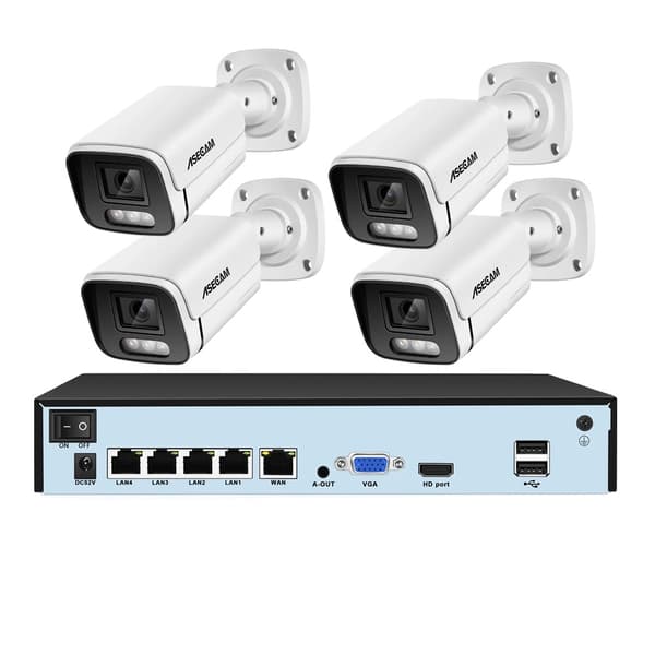 Sikkerhedskamera system, 4K opløsning, AI farve natvision,4CH NVR og 4 Kamera, 2T