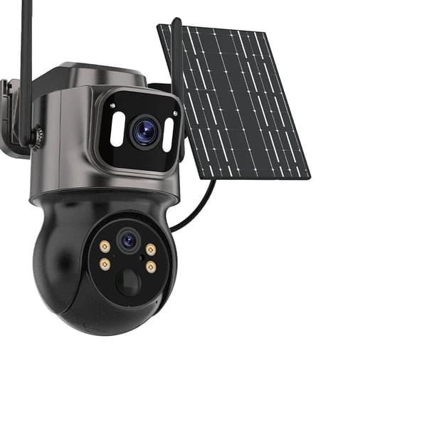 Aurinkokäyttöinen IP-turvakamera, 4MP Ultra HD, kaksoislinssejä järjestelmä,Musta Lisää 64G