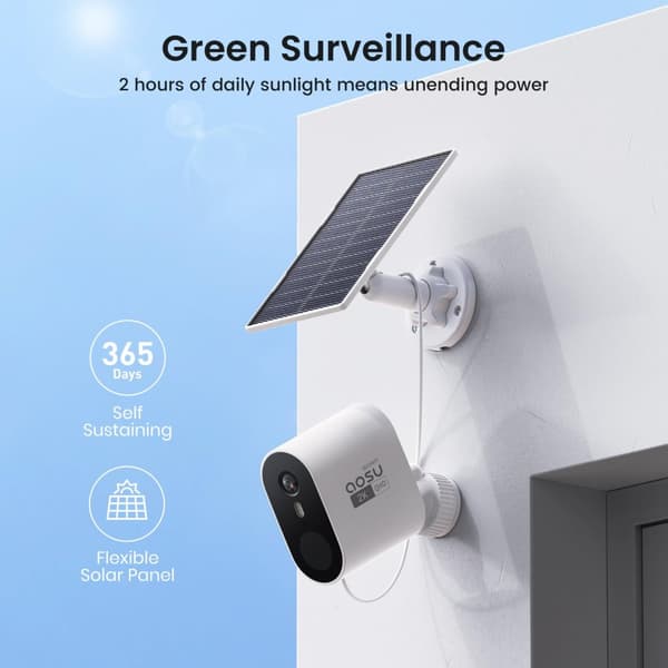 AOSU WiFi Aurinkokamerajärjestelmä, 3MP Resoluutio, 166° Laajakulma, Kaksisuuntainen Puhelu
