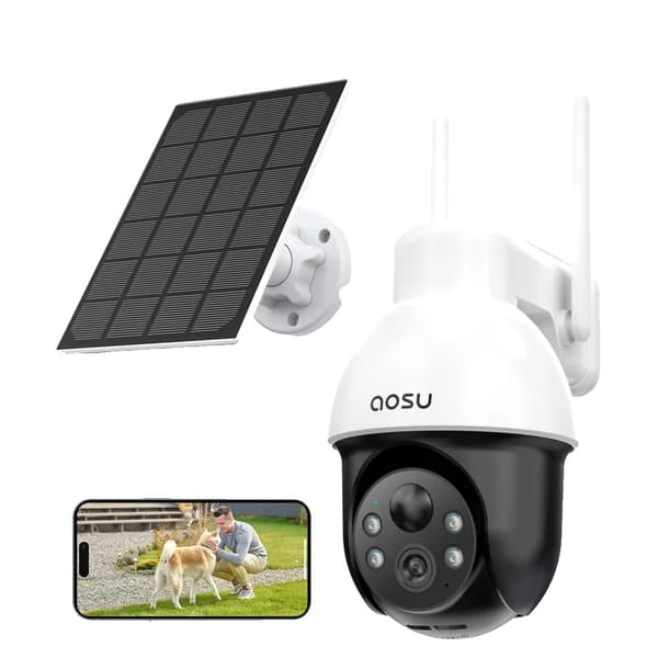 AOSU PTZ Solkamera, 5MP HD-upplösning, 360-graders täckning, tvåvägsljud