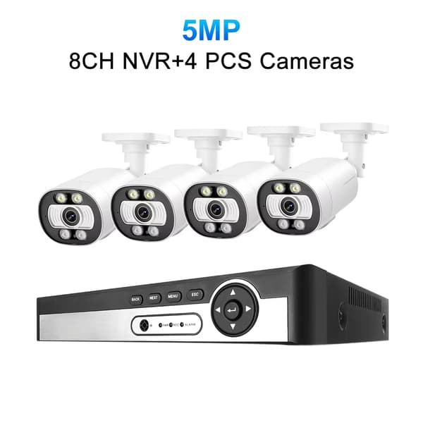 CCTV-kamerasystem, 8-kanals NVR, 5MP HD-video, tovejrslyd,1T, 8CH NVR 4 kameraer