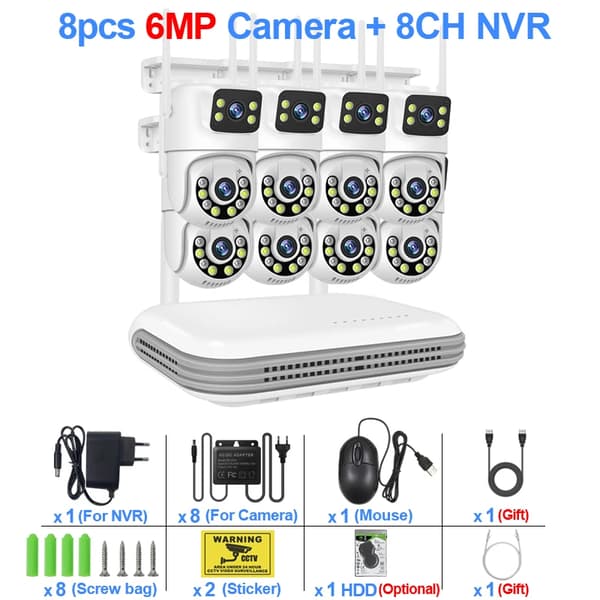 Trådløst CCTV-system, Kanal NVR, Dual Linse Kameraer, Nattesyn,Ingen, 8CH NVR og 8 kamera