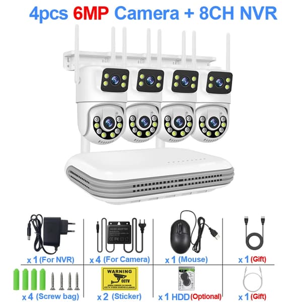 Trådløst CCTV-system, Kanal NVR, Dual Linse Kameraer, Nattesyn,8CH NVR og 4 kamera, 500g